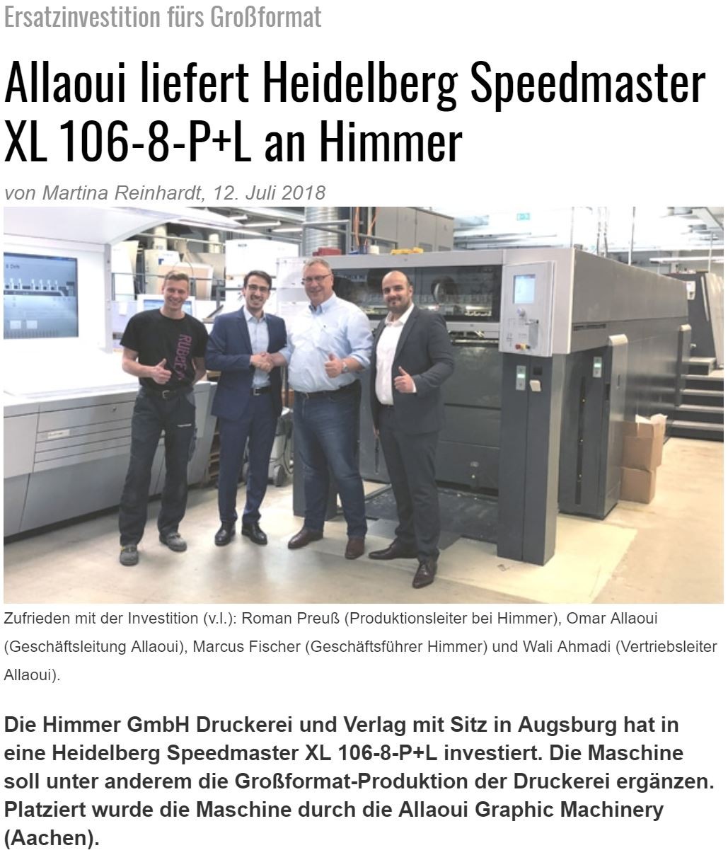 Allaoui installiert Heidelberg Speedmaster XL 106-8-P+L bei Himmer